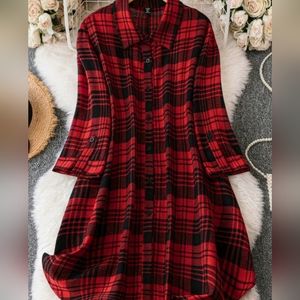 NEW 2XL Shein Curve Red and black plaid dress
